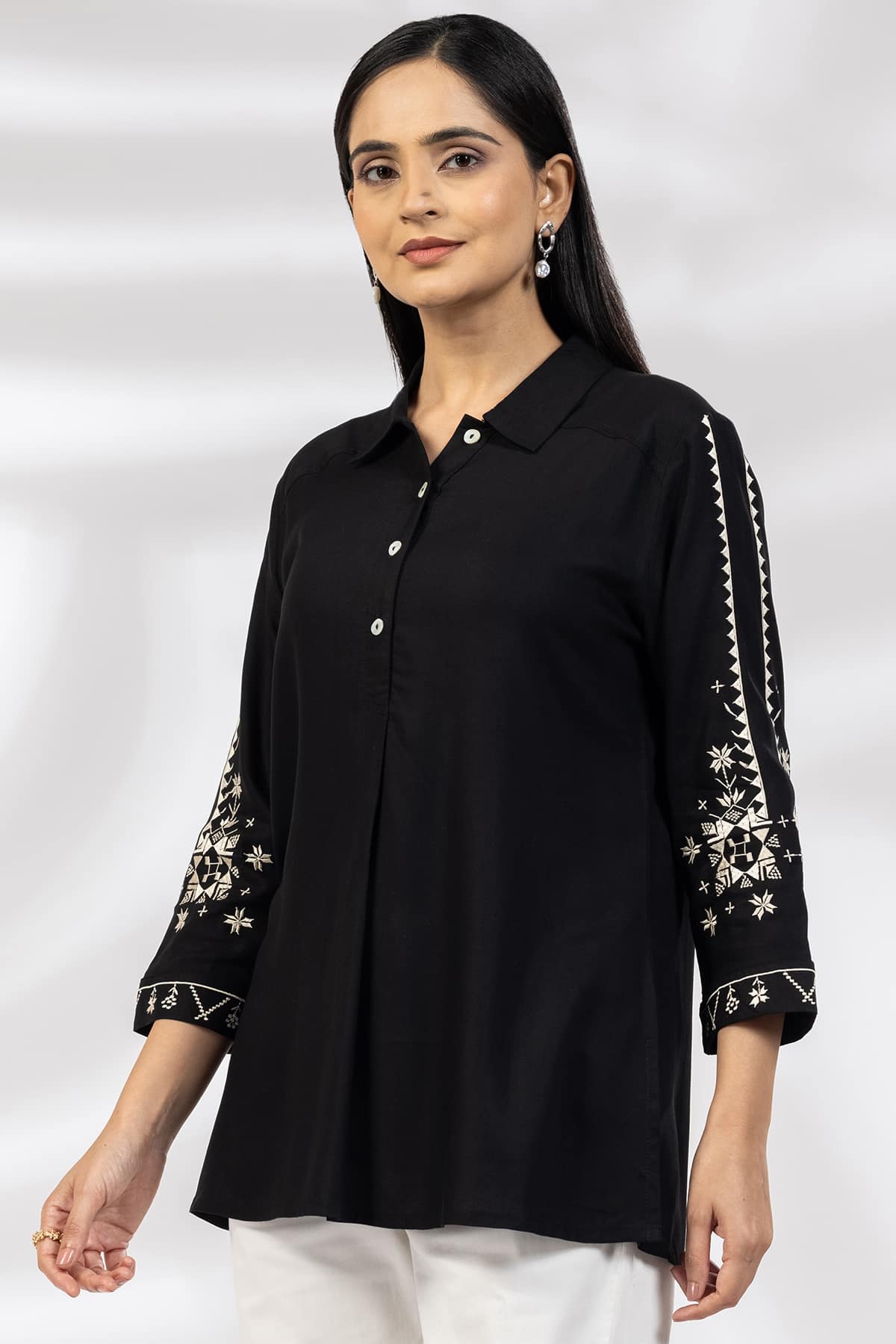 Black Embroidered Top For Woman