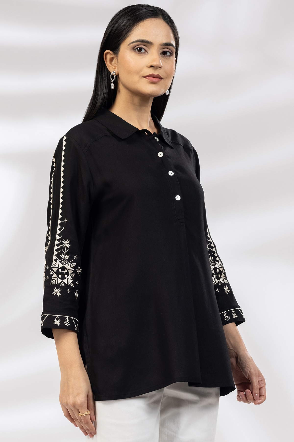 Black Embroidered Top For Woman