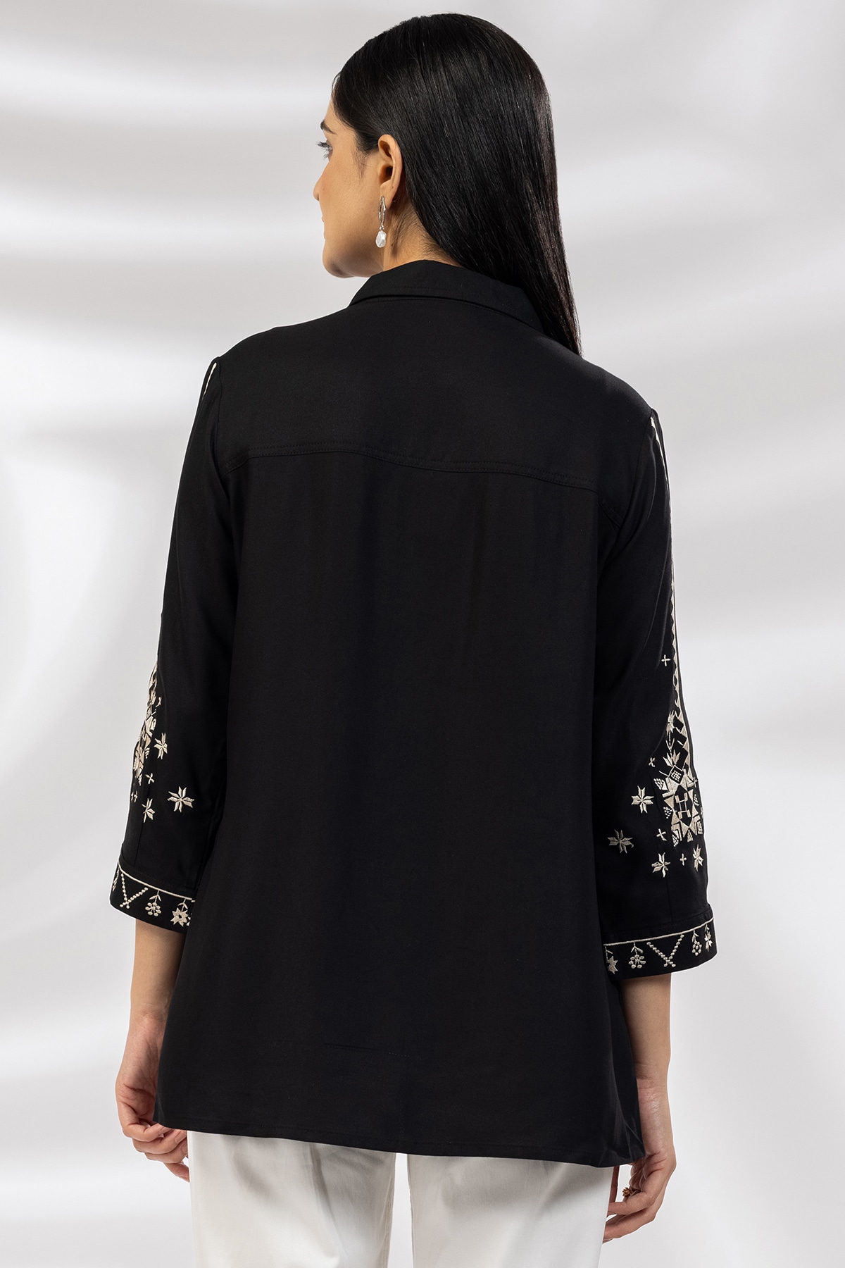 Black Embroidered Top For Woman