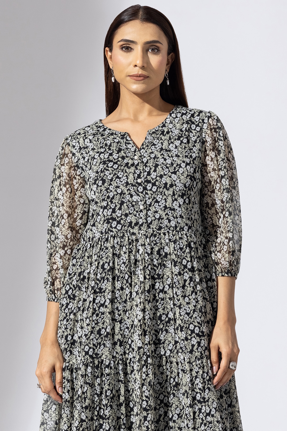Printed Black And White Dress Women