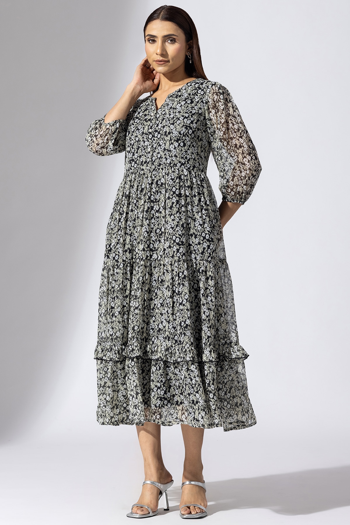 Printed Black And White Dress Women