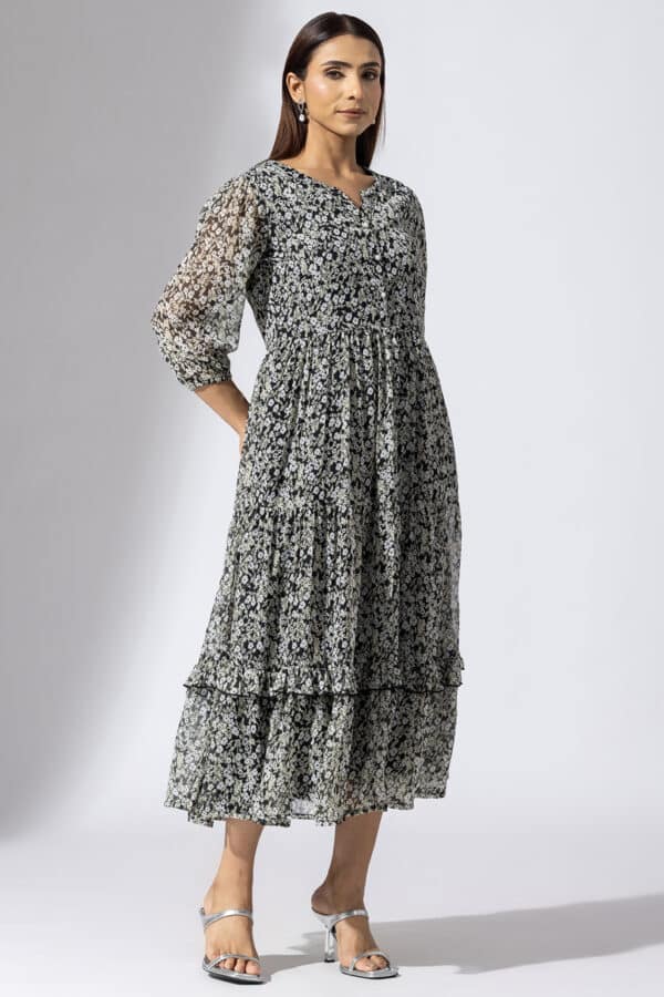 Printed Black And White Dress Women