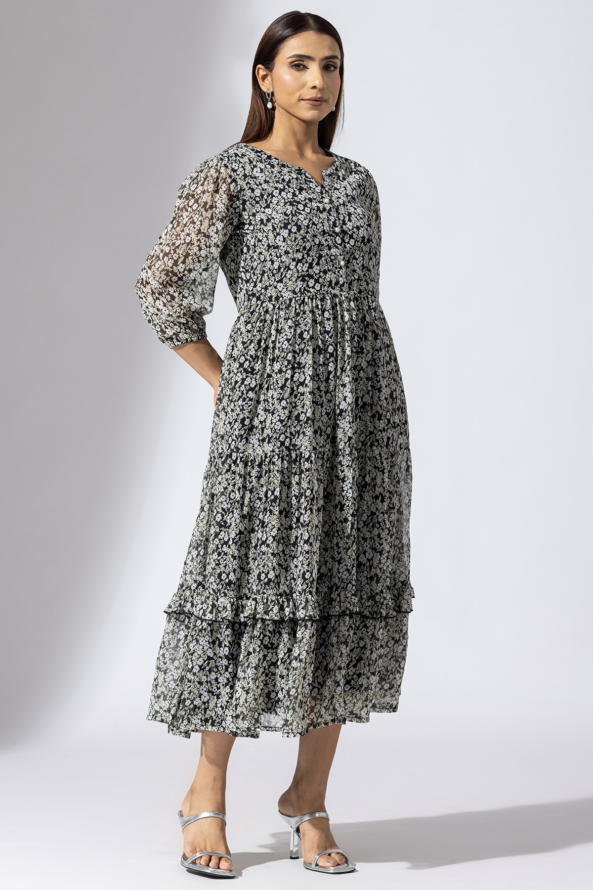 Printed Black And White Dress Women