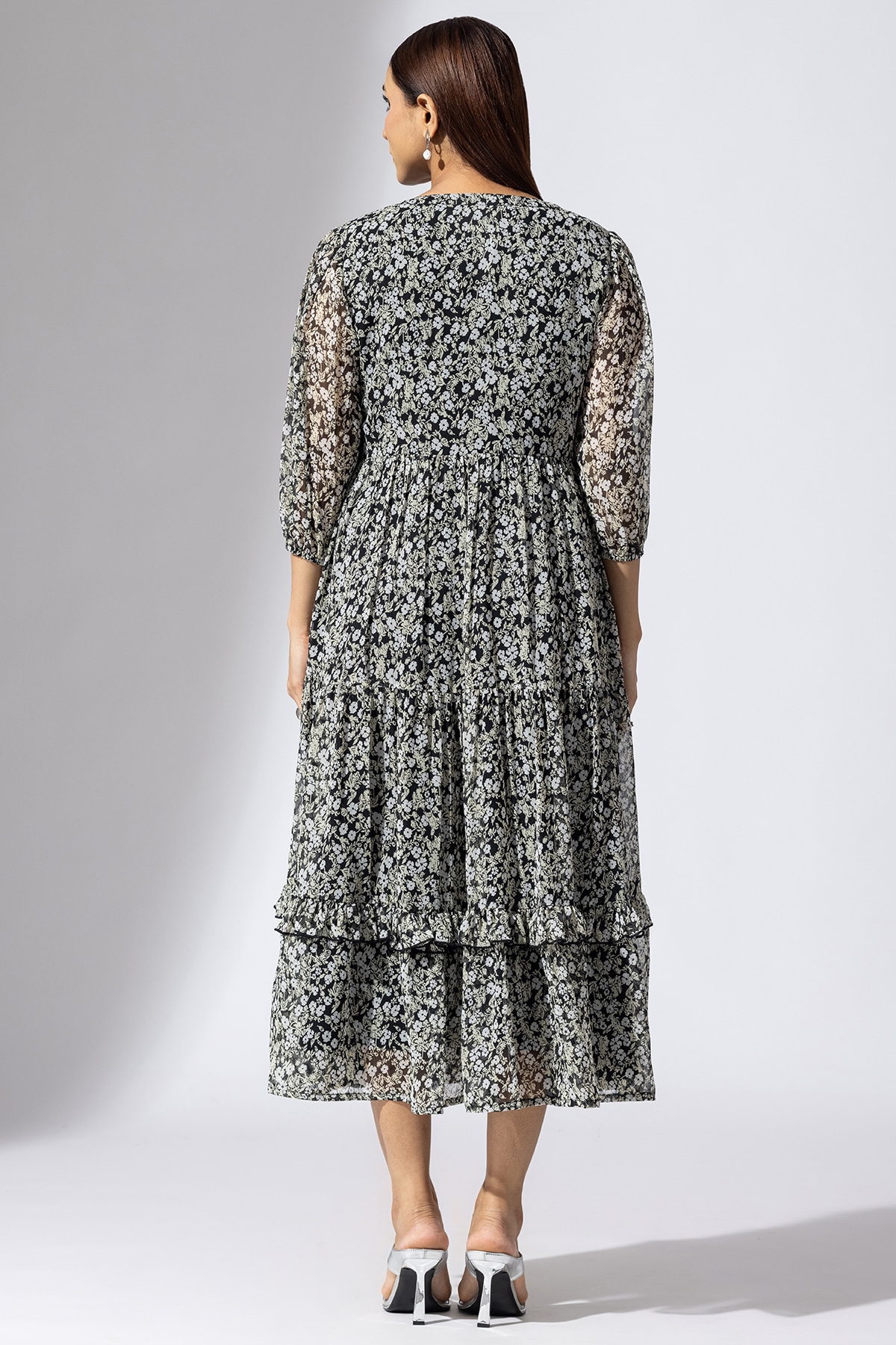Printed Black And White Dress Women