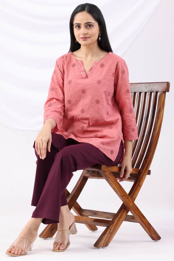 Embroidered Pink Tops For Women