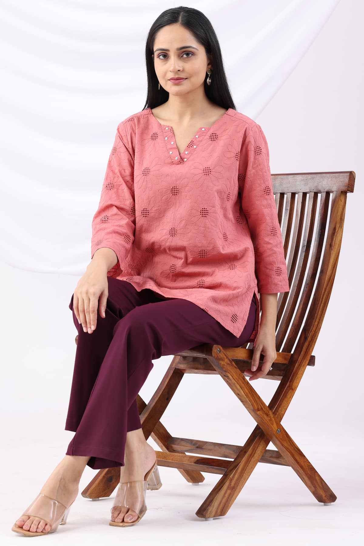 Embroidered Pink Tops For Women