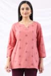 Embroidered Pink Tops For Women