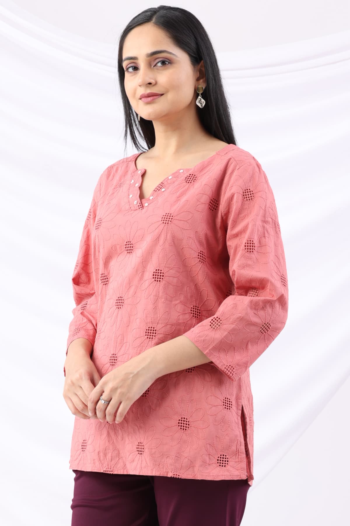 Embroidered Pink Tops For Women
