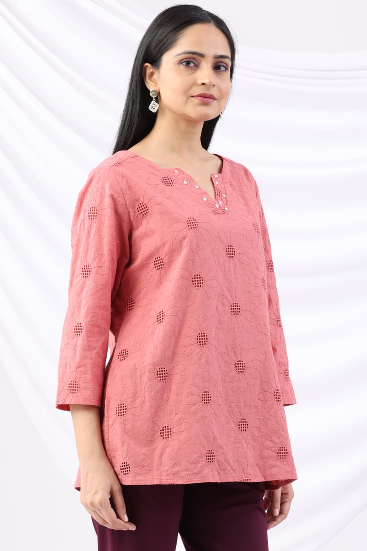 Embroidered Pink Tops For Women