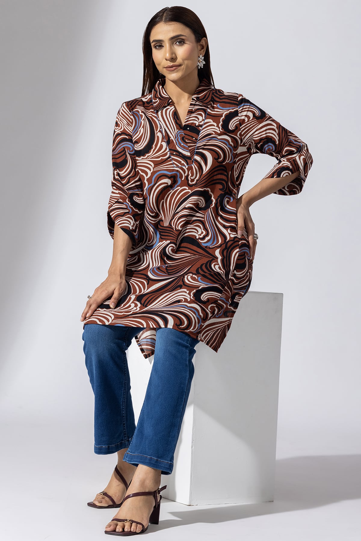 Printed Brown Tunic Ladies Top