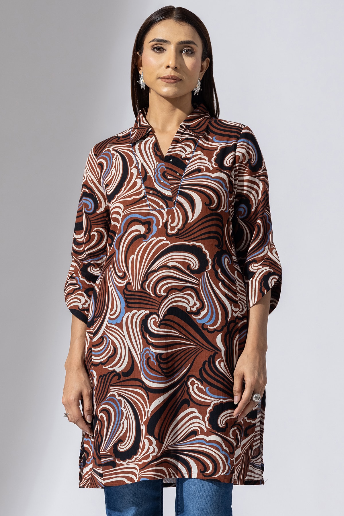 Printed Brown Tunic Ladies Top