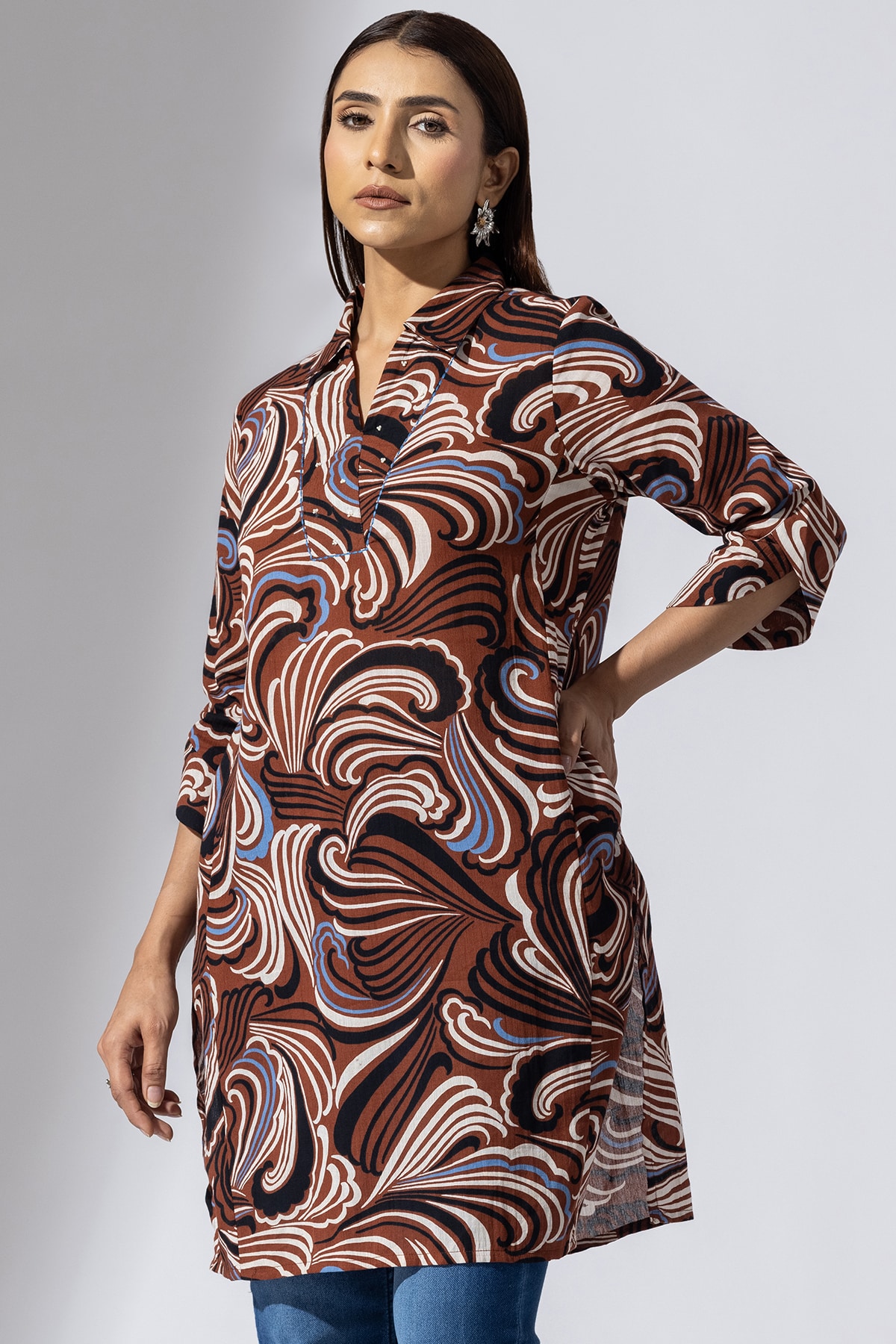 Printed Brown Tunic Ladies Top