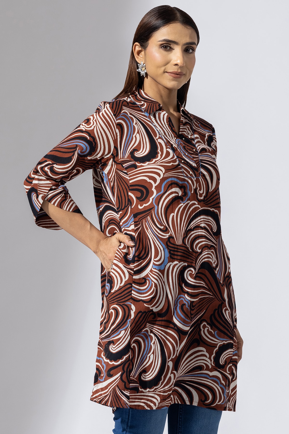 Printed Brown Tunic Ladies Top