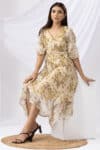 Printed Pale Yellow Dress Women