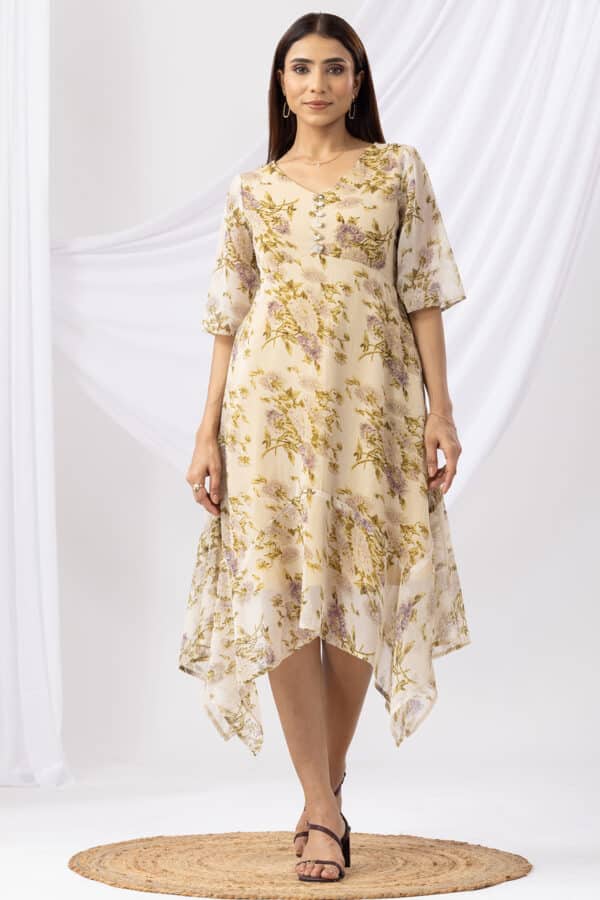 Printed Pale Yellow Dress Women