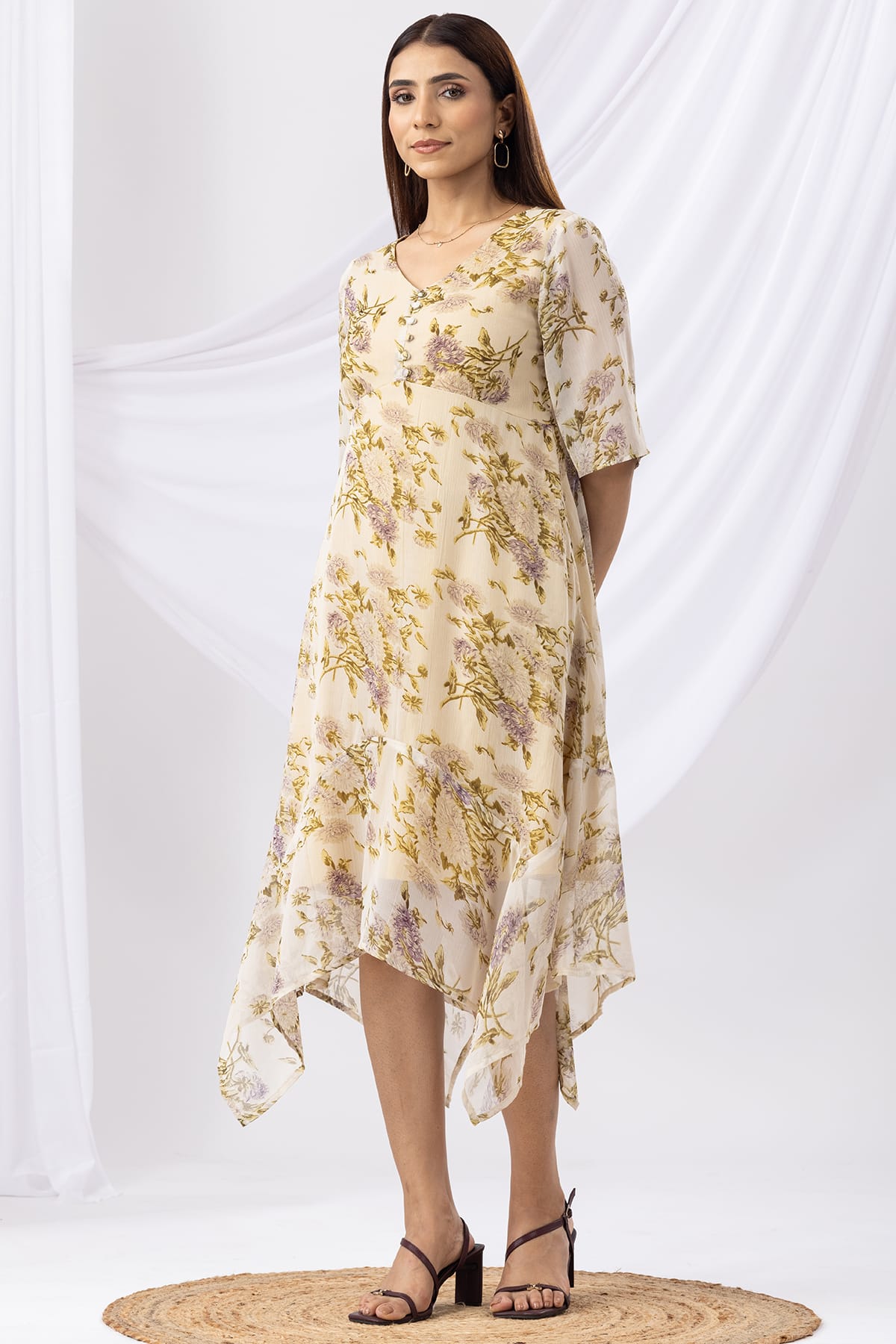 Printed Pale Yellow Dress Women