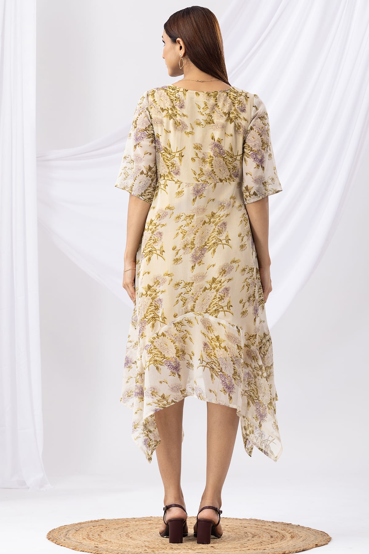 Printed Pale Yellow Dress Women