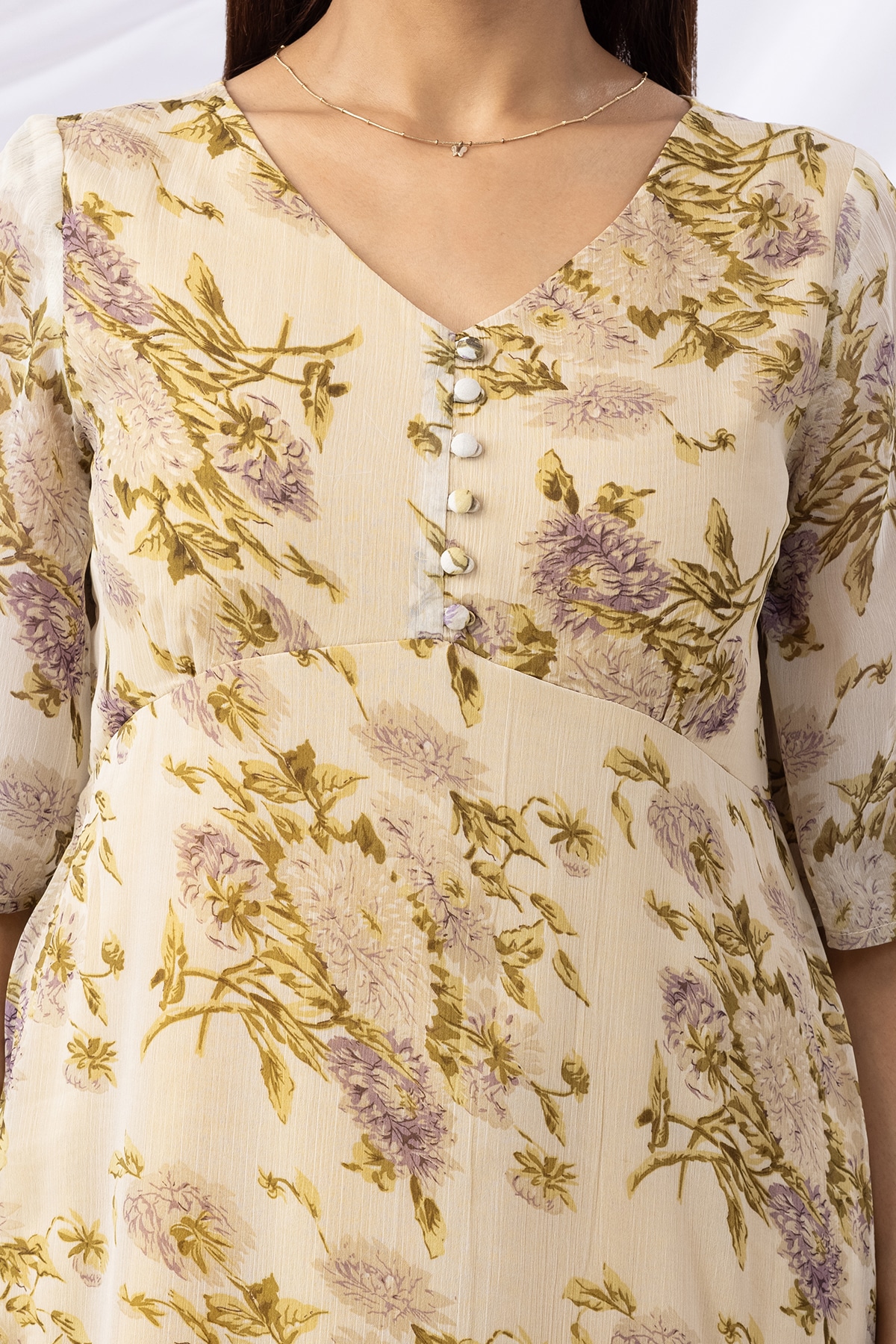 Printed Pale Yellow Dress Women