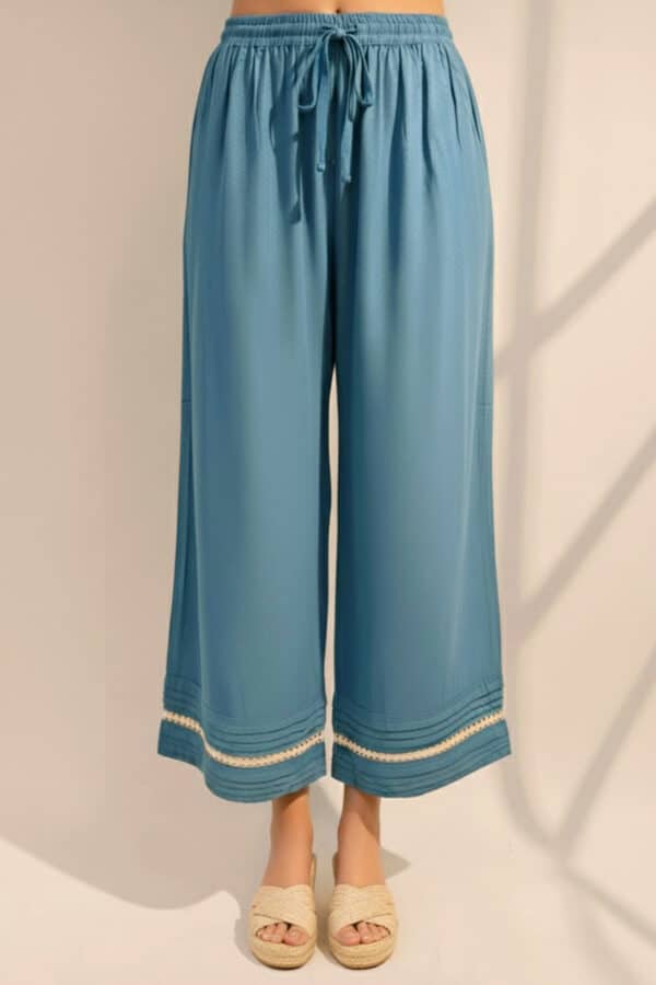 Solid Blue Palazzo Pants For Woman