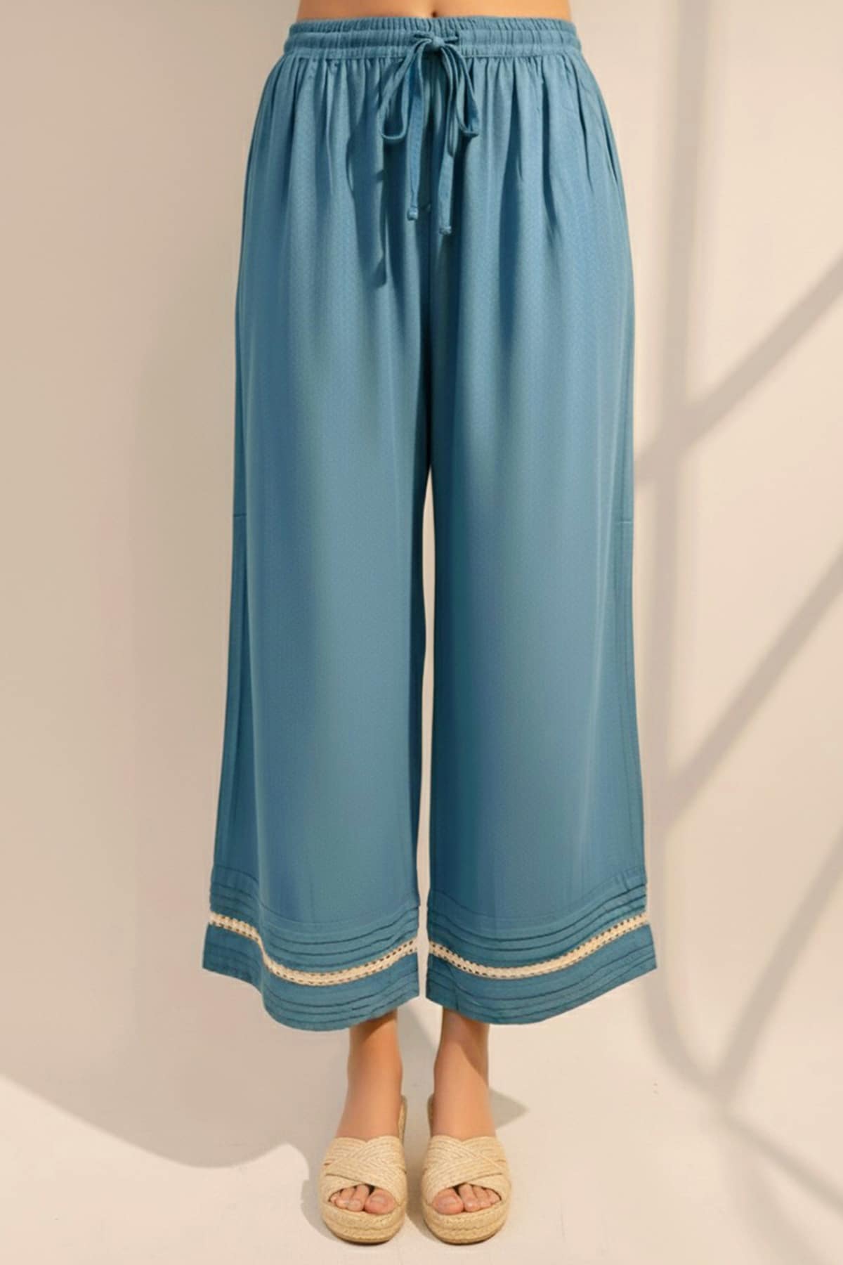 Solid Blue Palazzo Pants For Woman