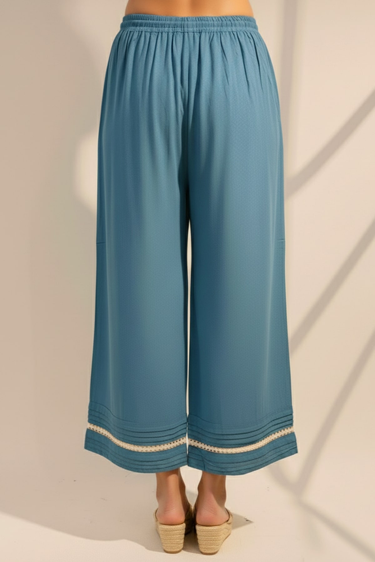 Solid Blue Palazzo Pants For Woman