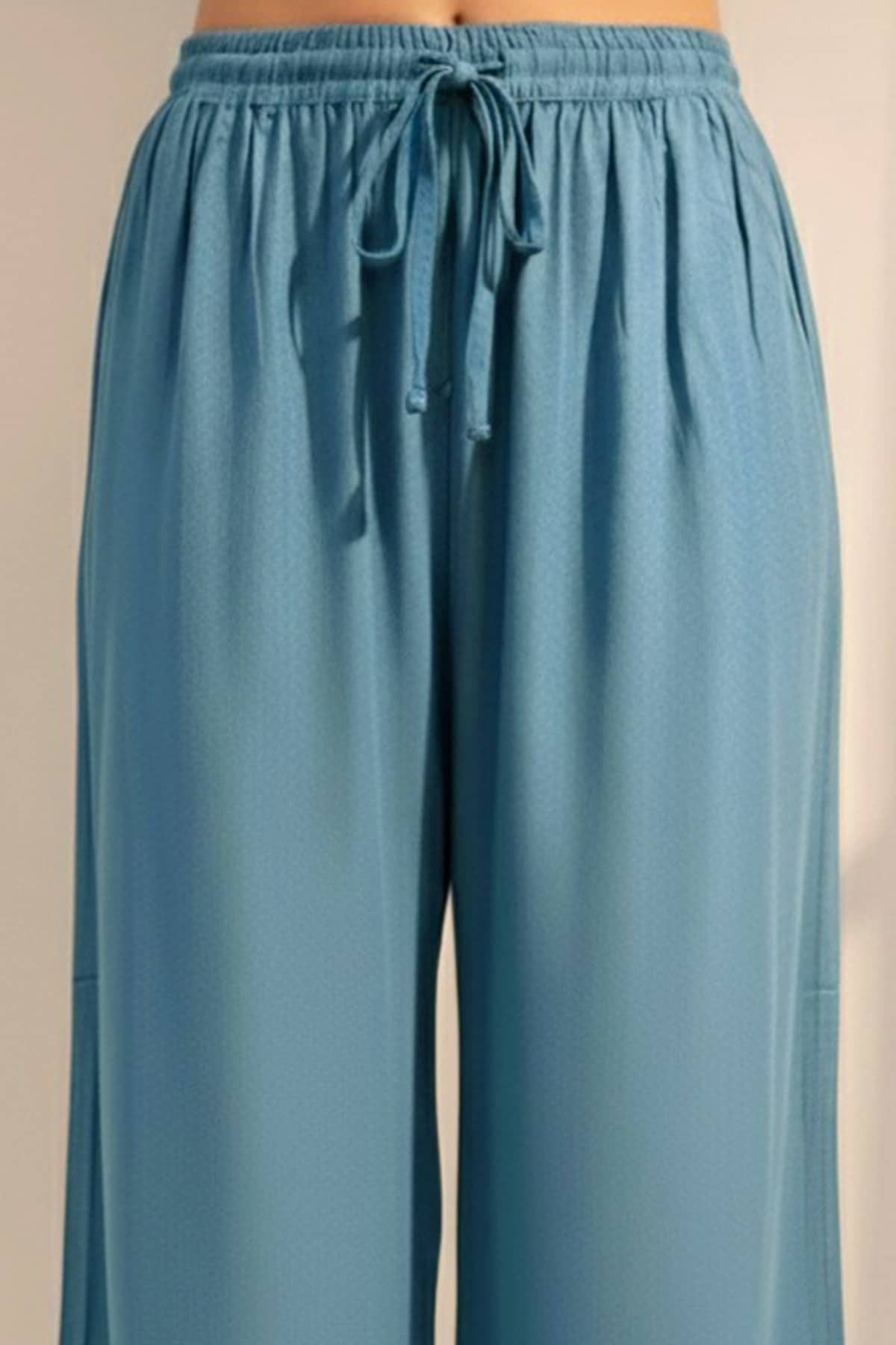 Blue Solid Tencel Twill Palazzo - Image 5