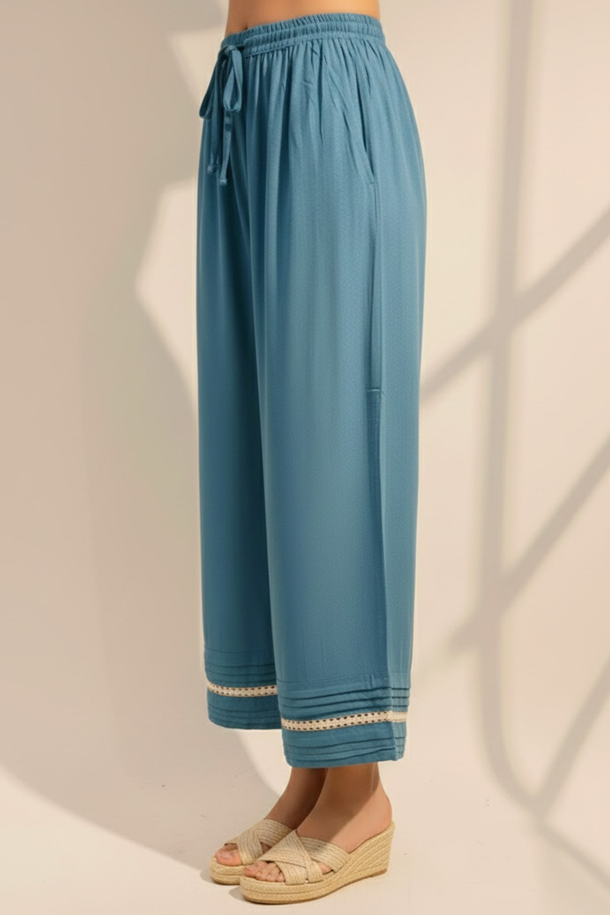 Solid Blue Palazzo Pants For Woman