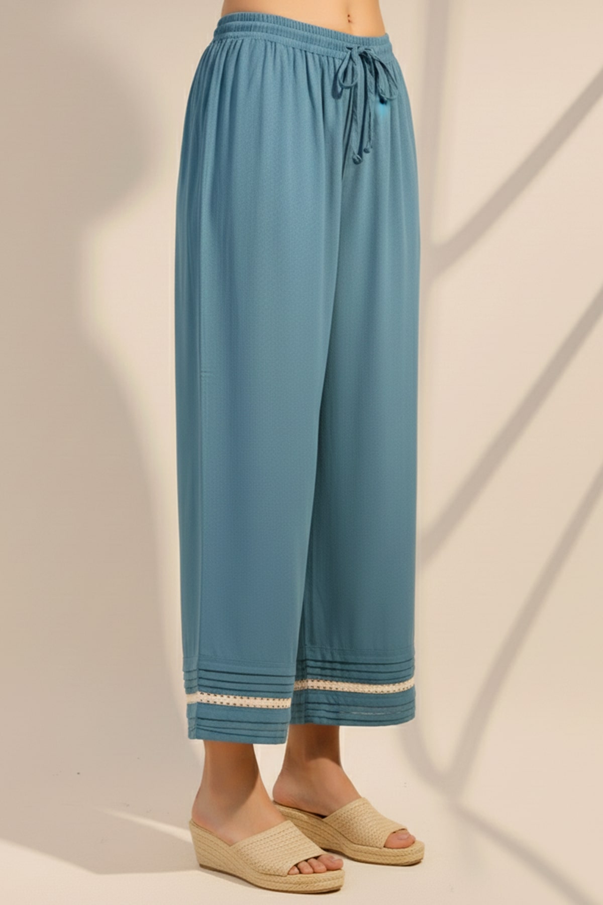 Solid Blue Palazzo Pants For Woman
