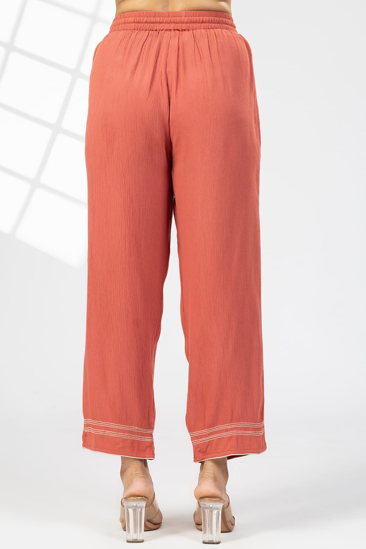 Solid Rust Palazzo Pants For Woman