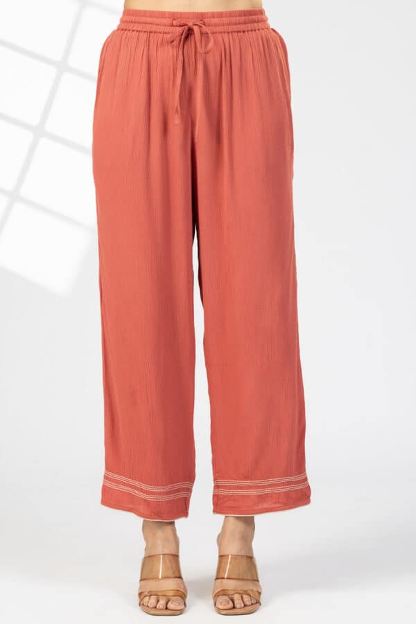 Solid Rust Palazzo Pants For Woman