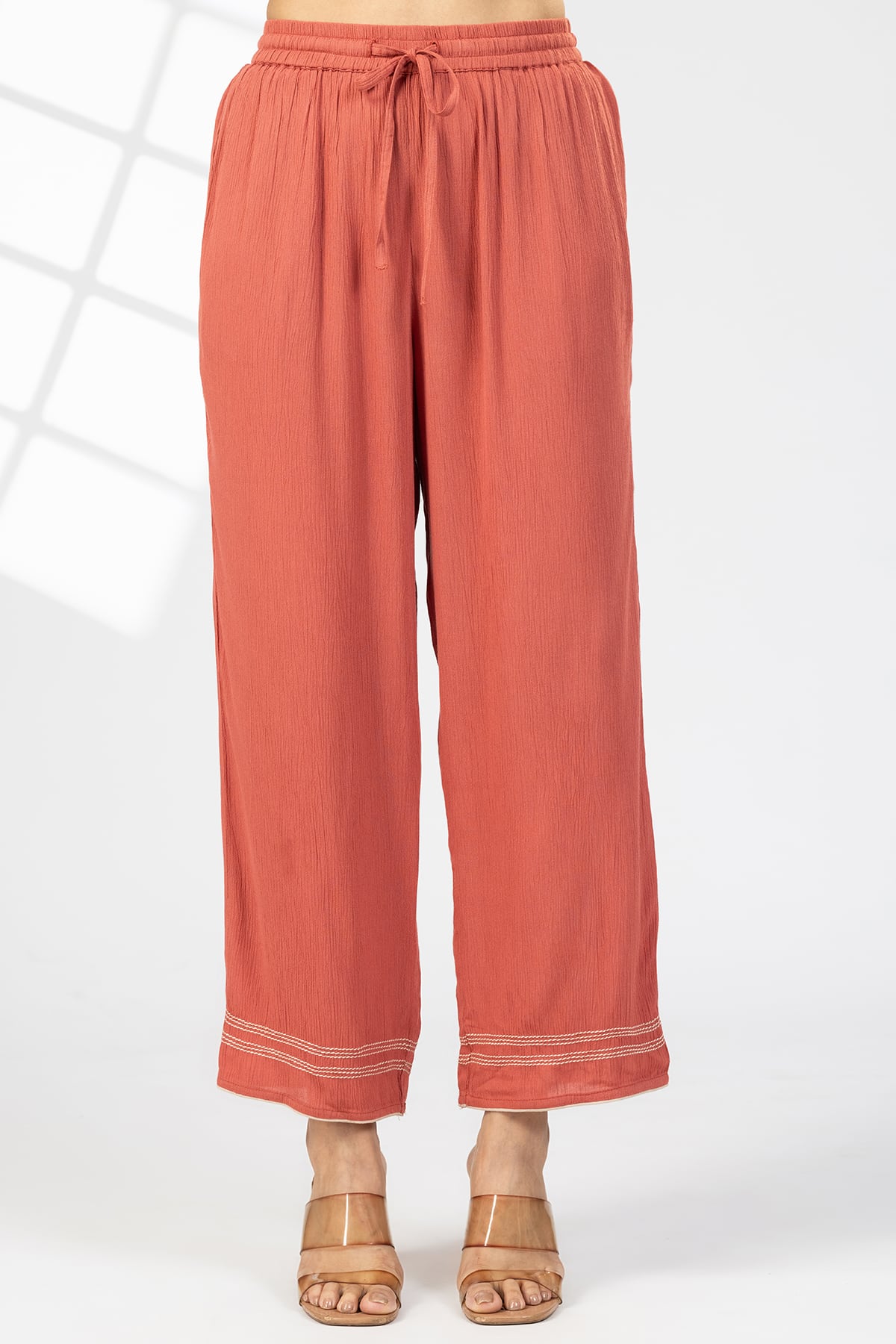 Solid Rust Palazzo Pants For Woman