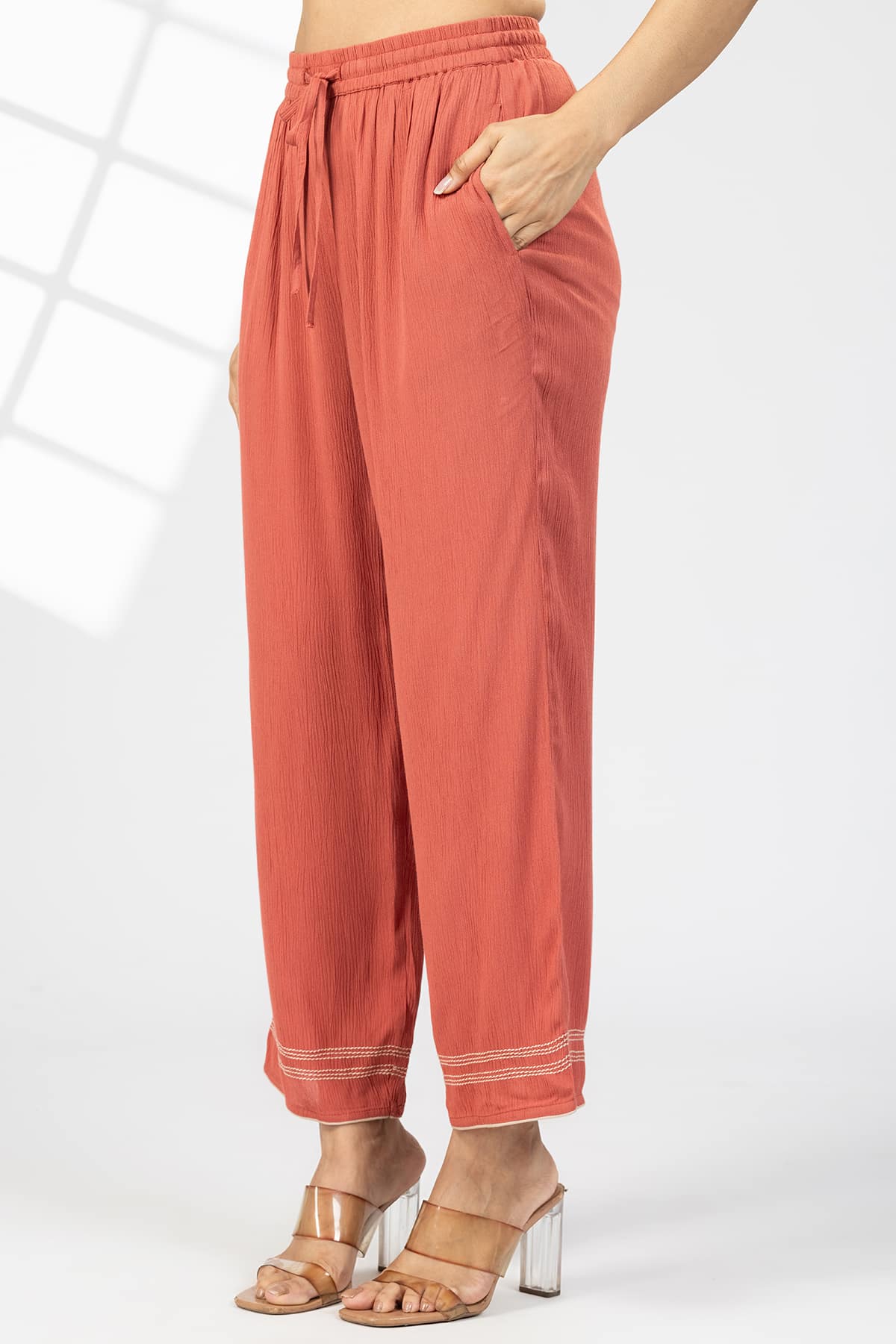 Solid Rust Palazzo Pants For Woman