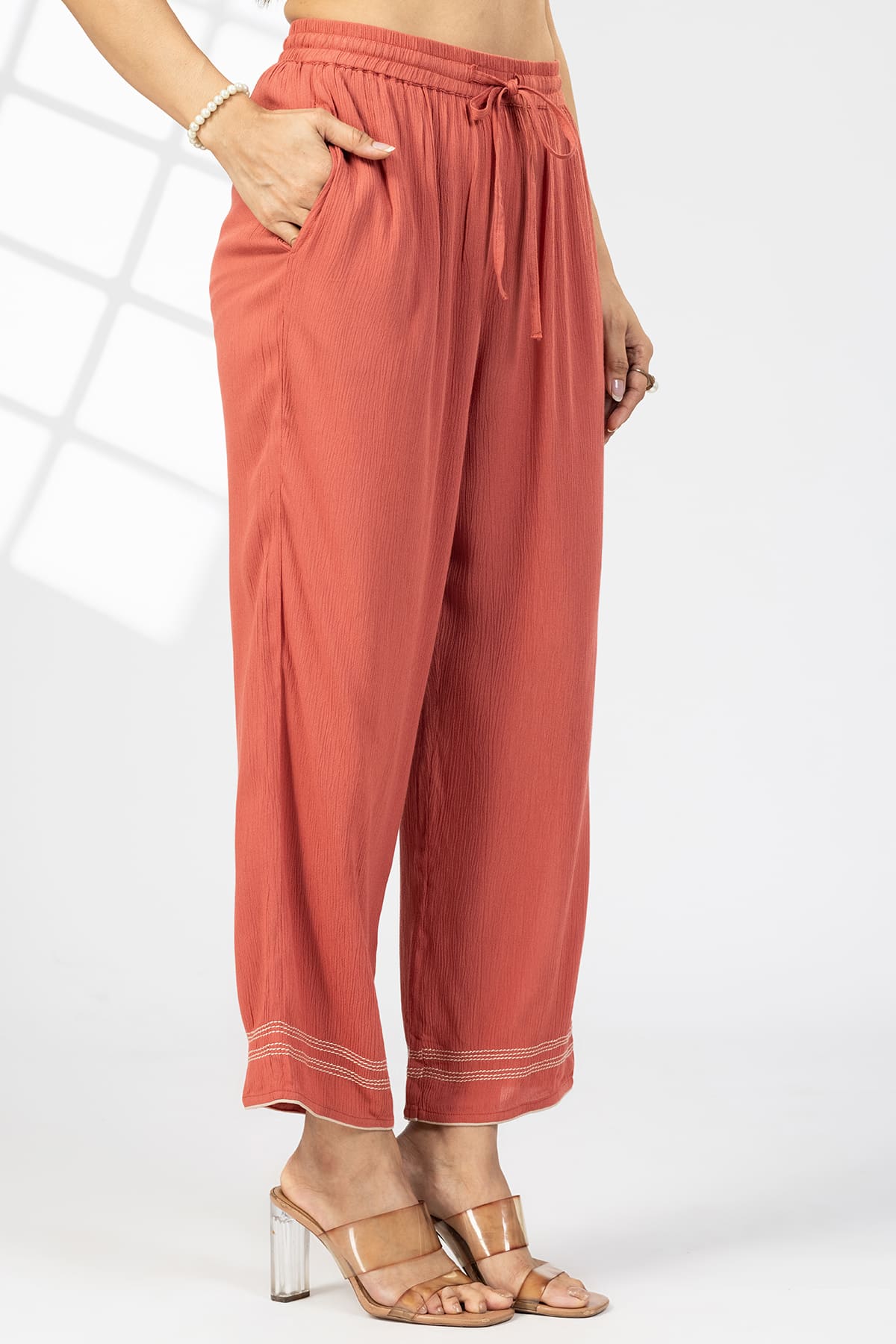 Solid Rust Palazzo Pants For Woman