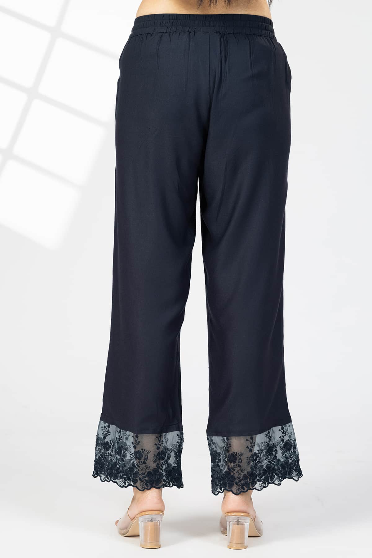 Embroidered Navy Blue Palazzo Women Pants