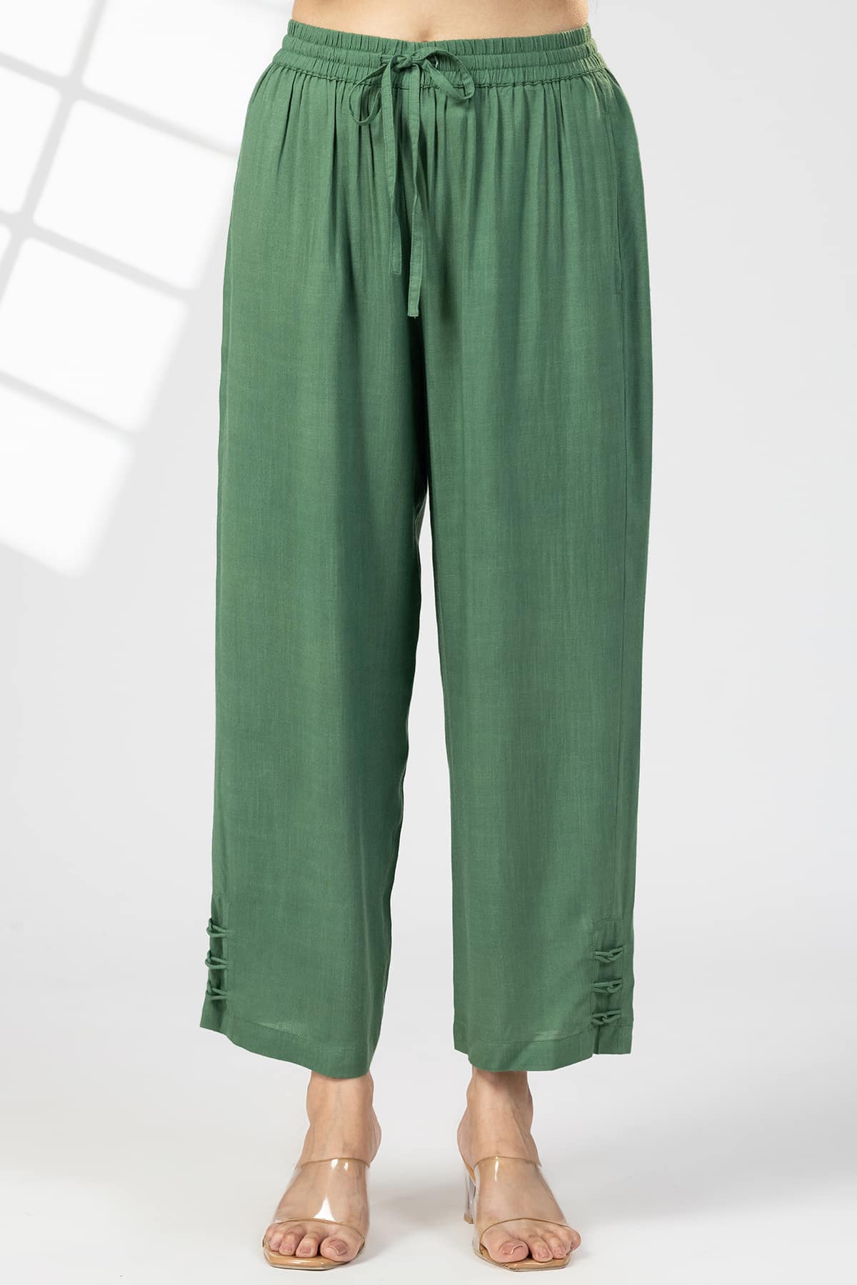 Solid Green Palazzo Pants For Woman