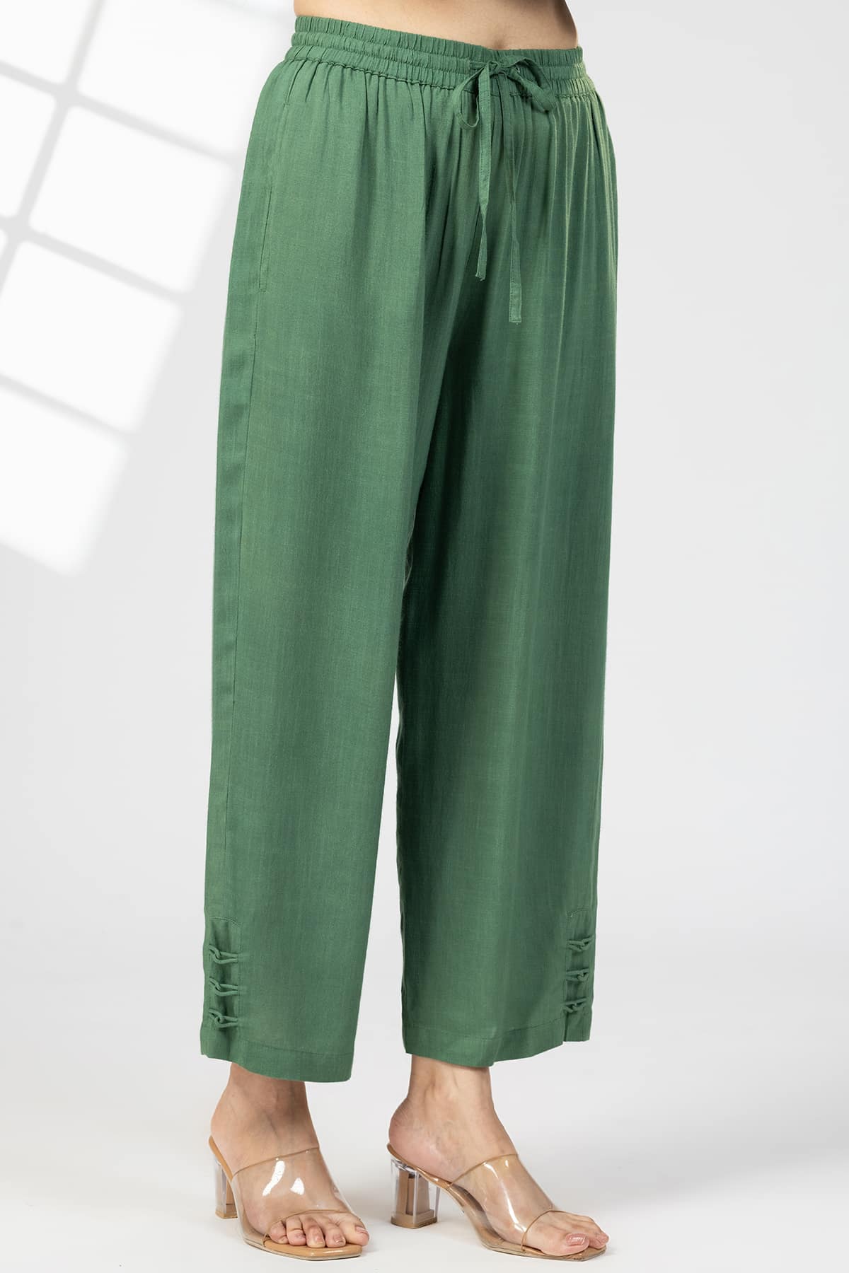Solid Green Palazzo Pants For Woman