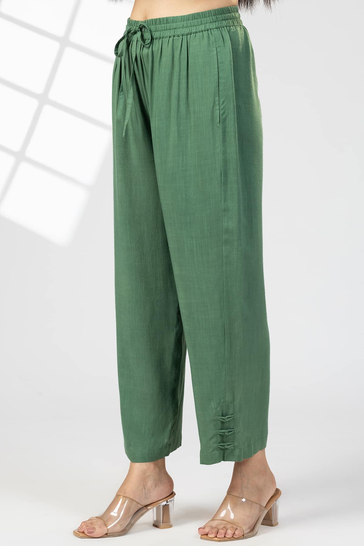 Solid Green Palazzo Pants For Woman