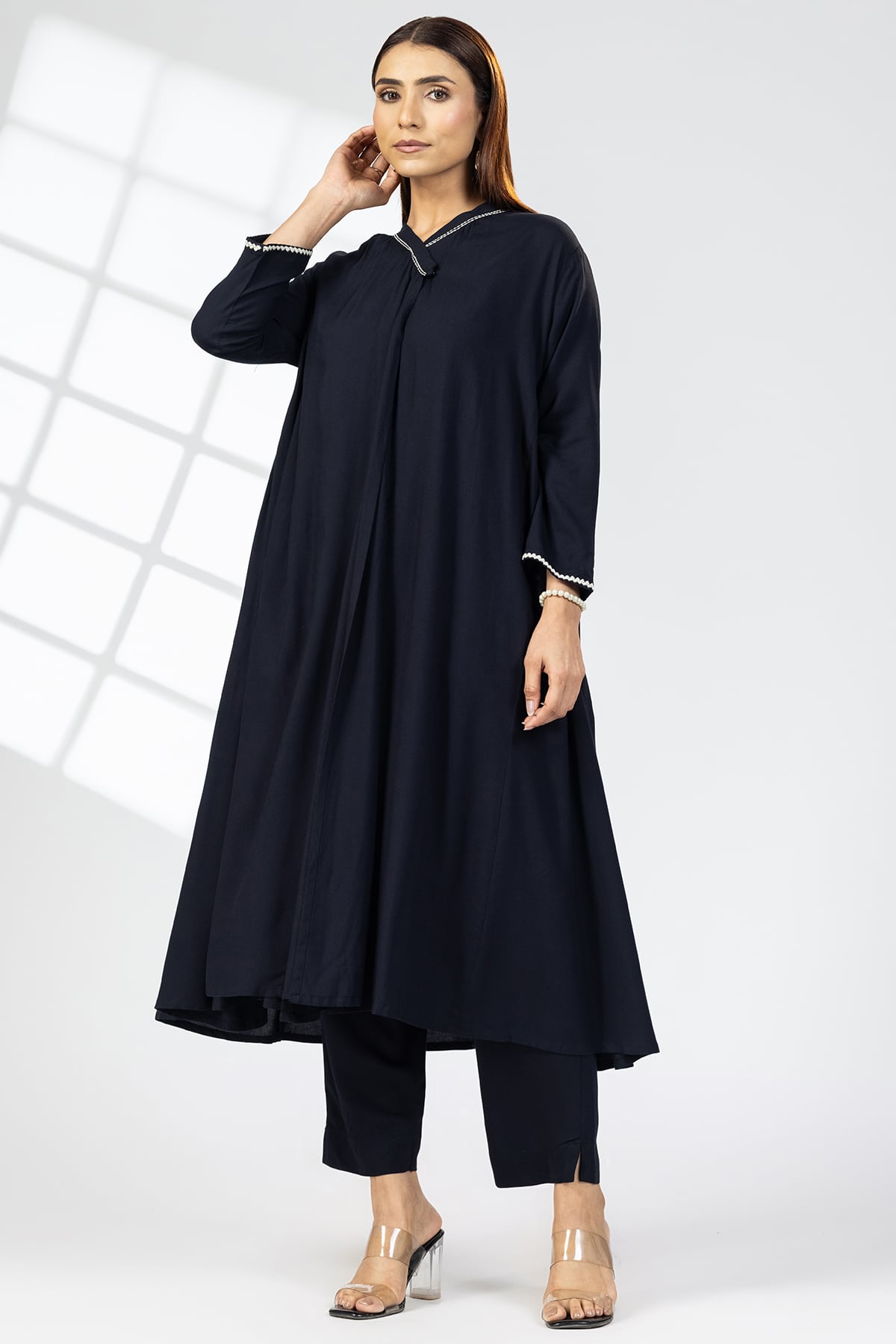 Embroidered Black Full Sleeve Kurtis For Women