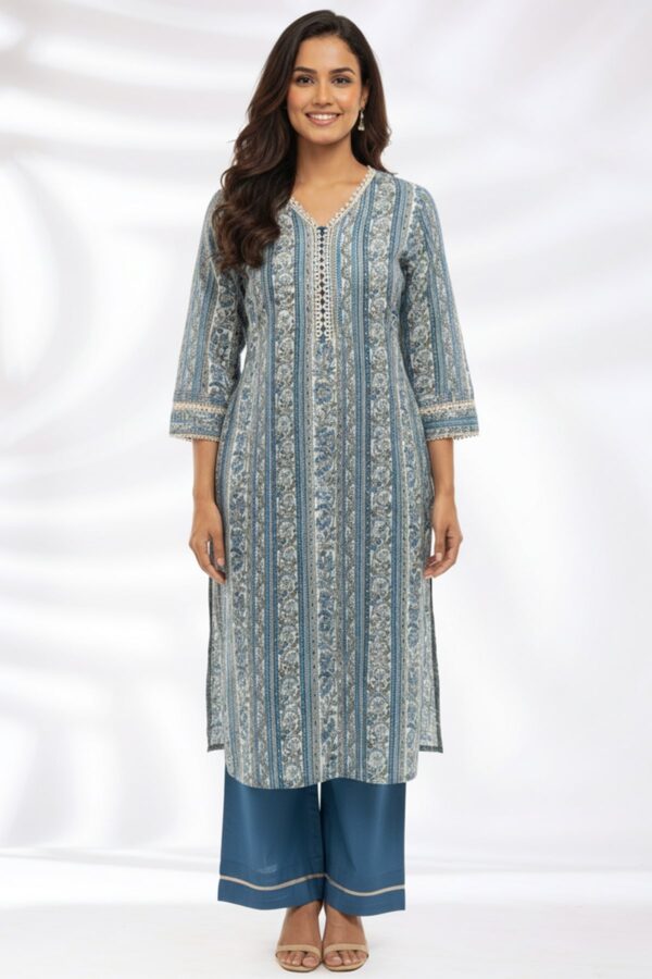 Printed Blue Kurta For Ladies