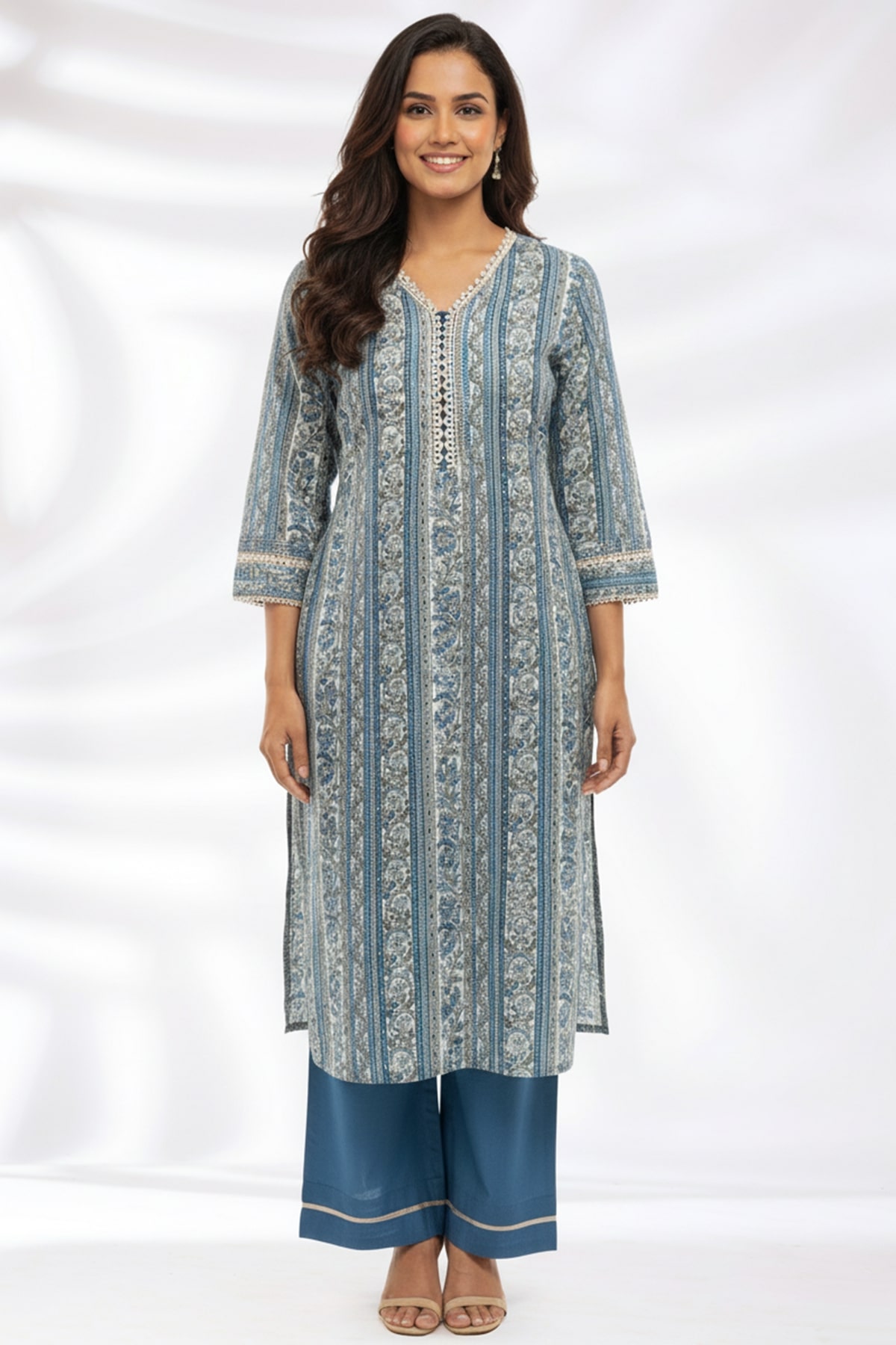 Printed Blue Kurta For Ladies