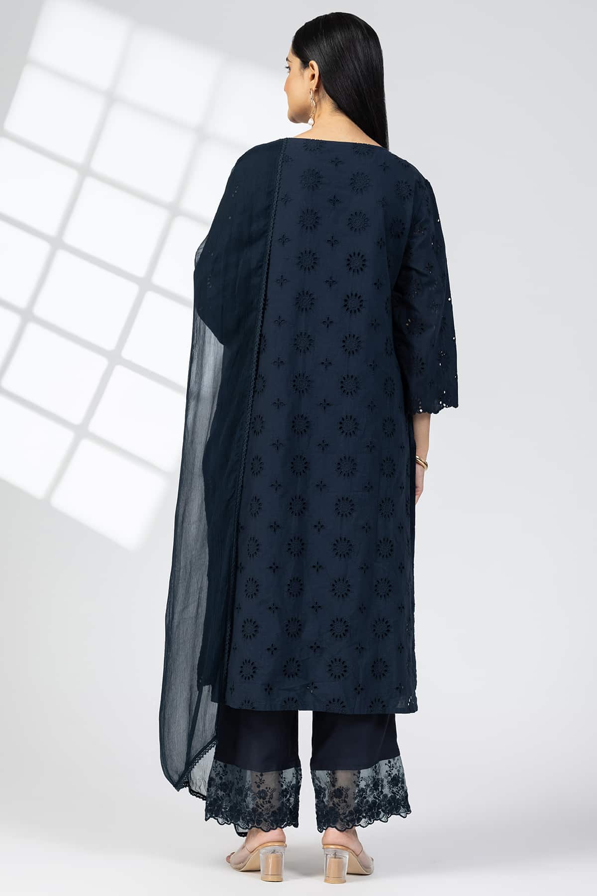 Schiffli Navy Blue Color Kurti For Ladies