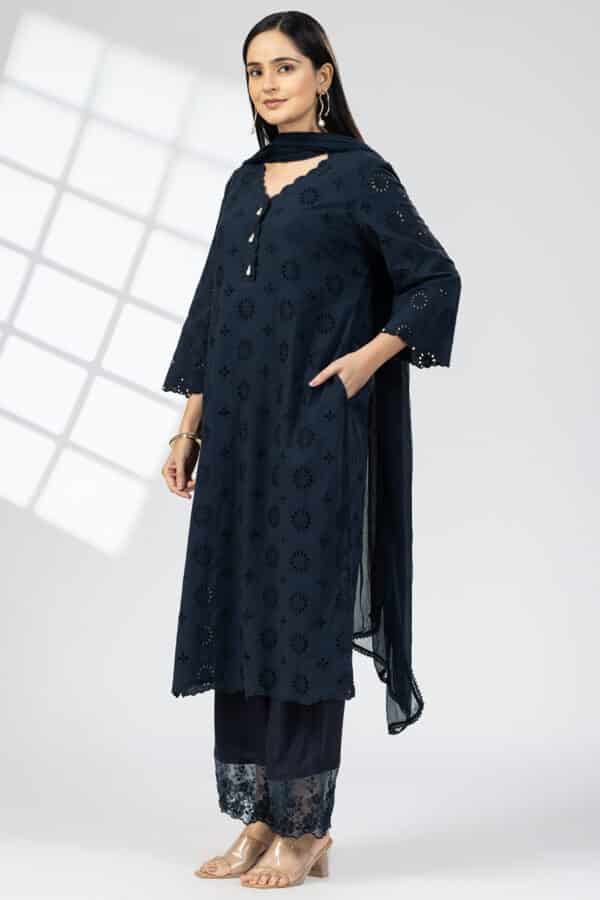 Schiffli Navy Blue Color Kurti For Ladies