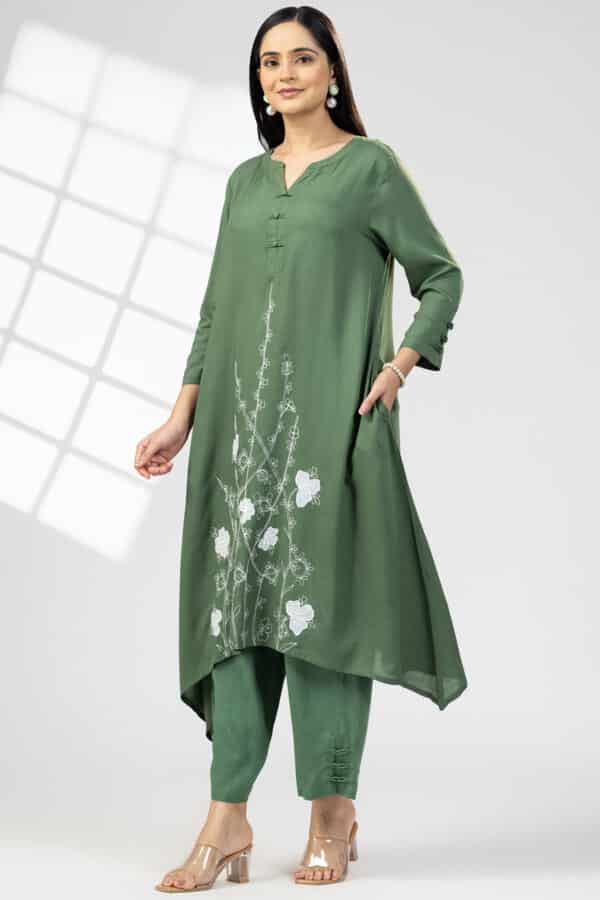 Embroidered Green Kurti For Women
