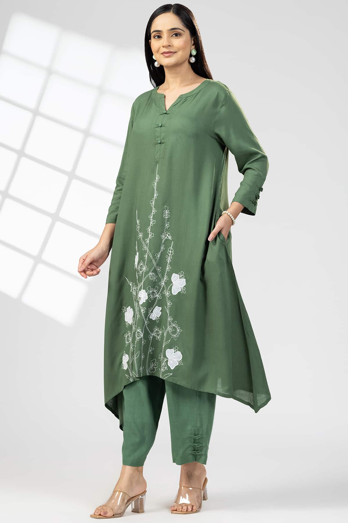 Embroidered Green Kurti For Women