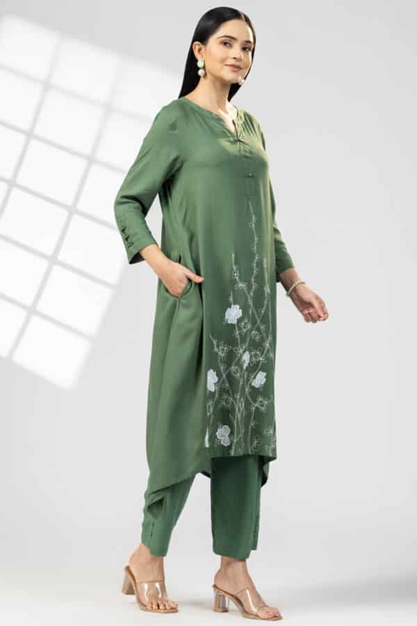 Embroidered Green Kurti For Women