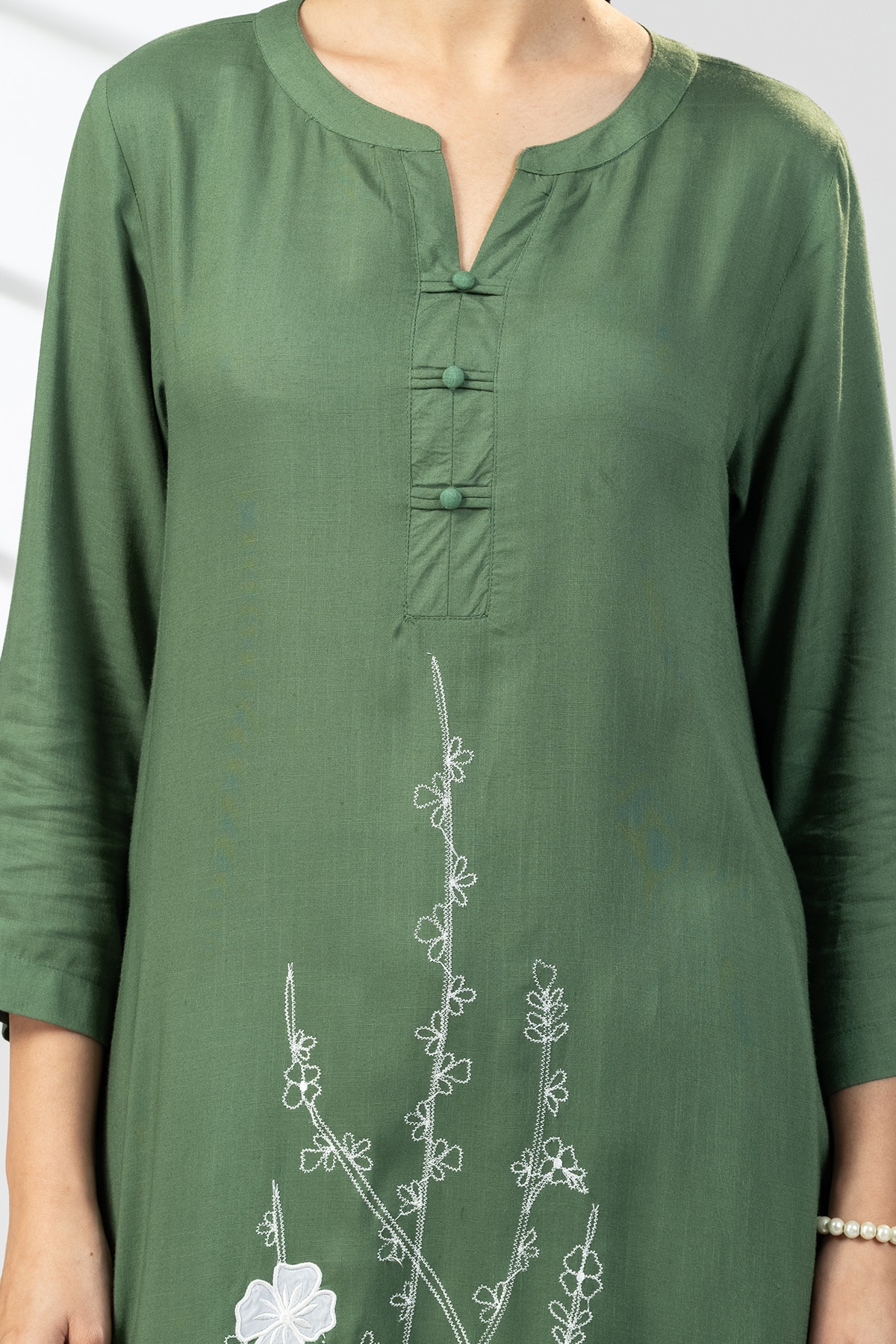 Embroidered Green Kurti For Women