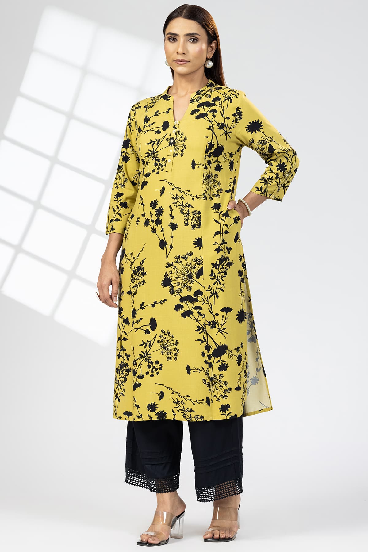 Printed Mustard Colour Kurta For Woman
