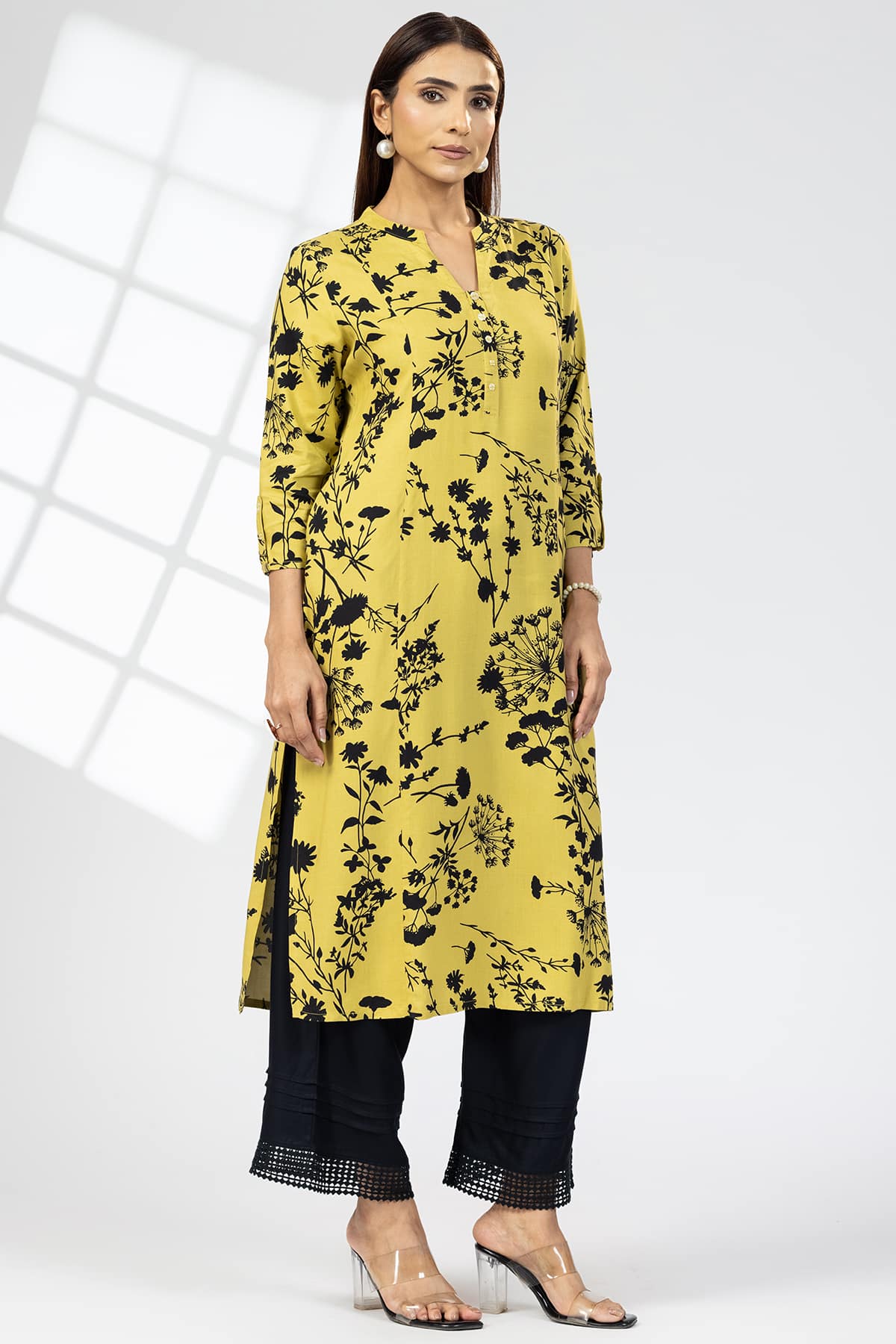 Printed Mustard Colour Kurta For Woman