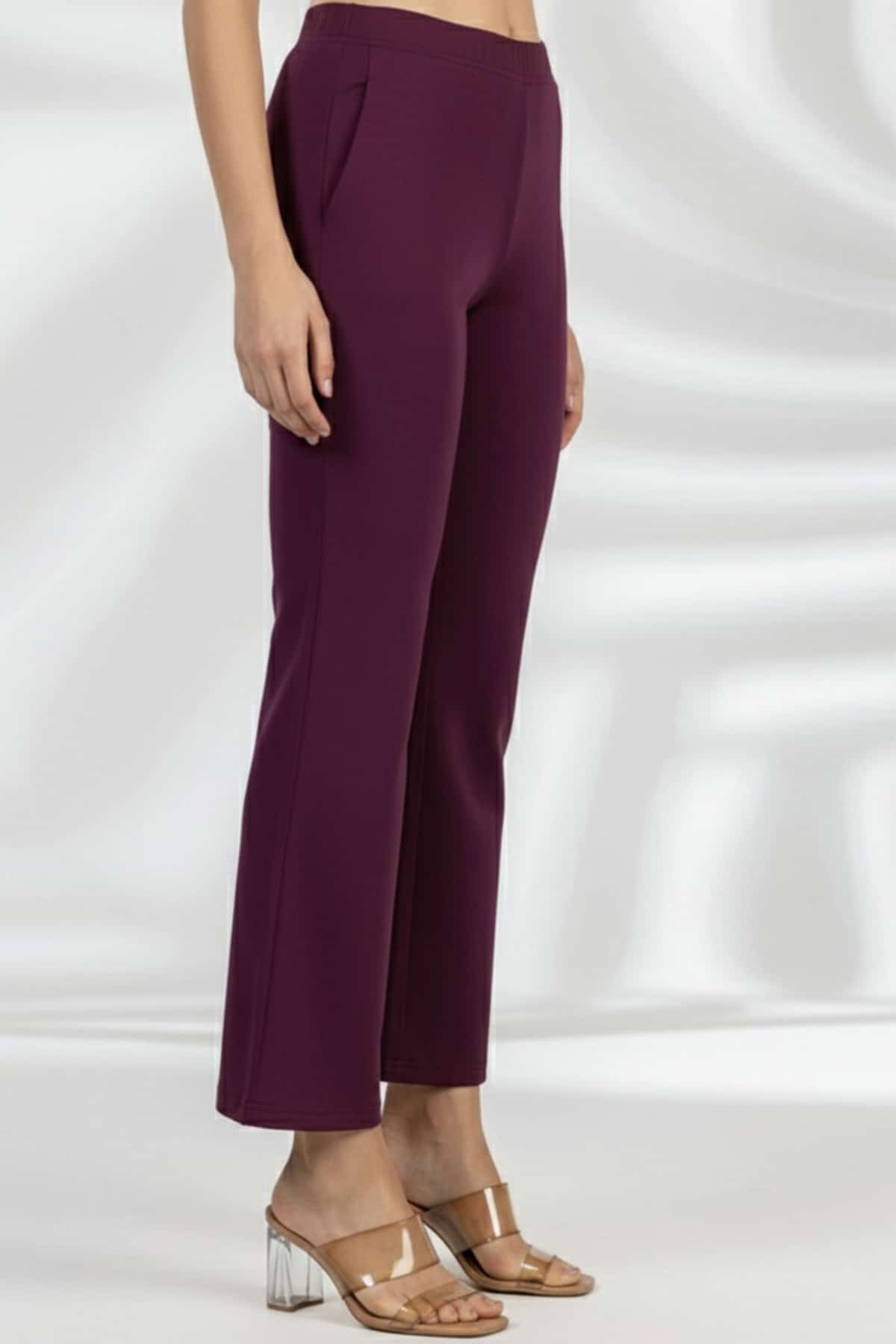 Solid Wine Slim Fit Pant For Women