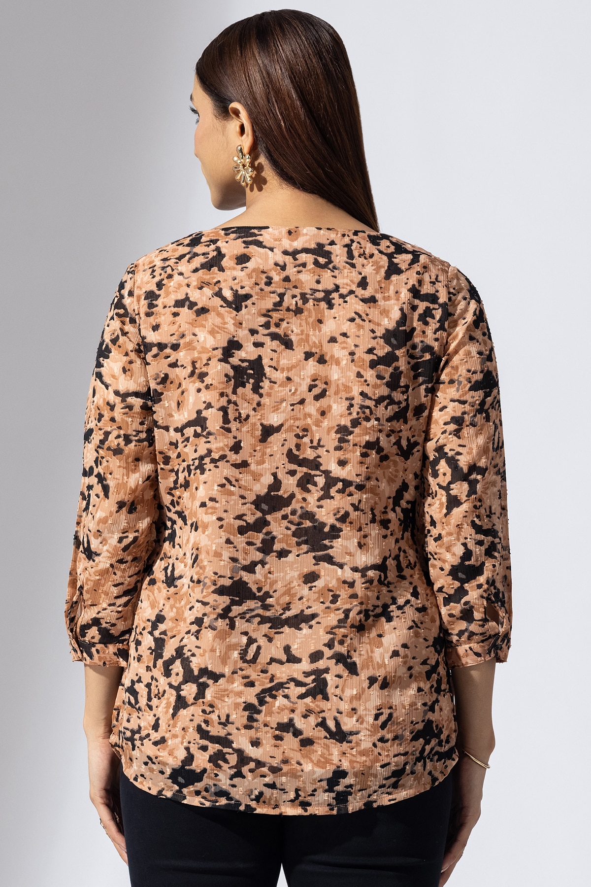 Printed Peach V Neck Tops For Women